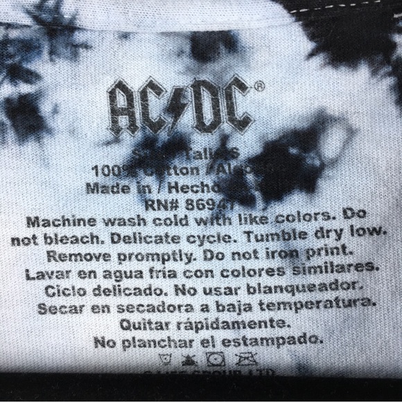 AC DC Back in Black Tie Dye Tee Shirt 100% Cotton Size Small - Picture 5 of 7